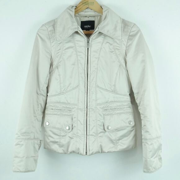 Vintage XS Puffer Coat Y2K Retro Ski 70s Style Cream Full Zip Quilted Girlie - Picture 1 of 14